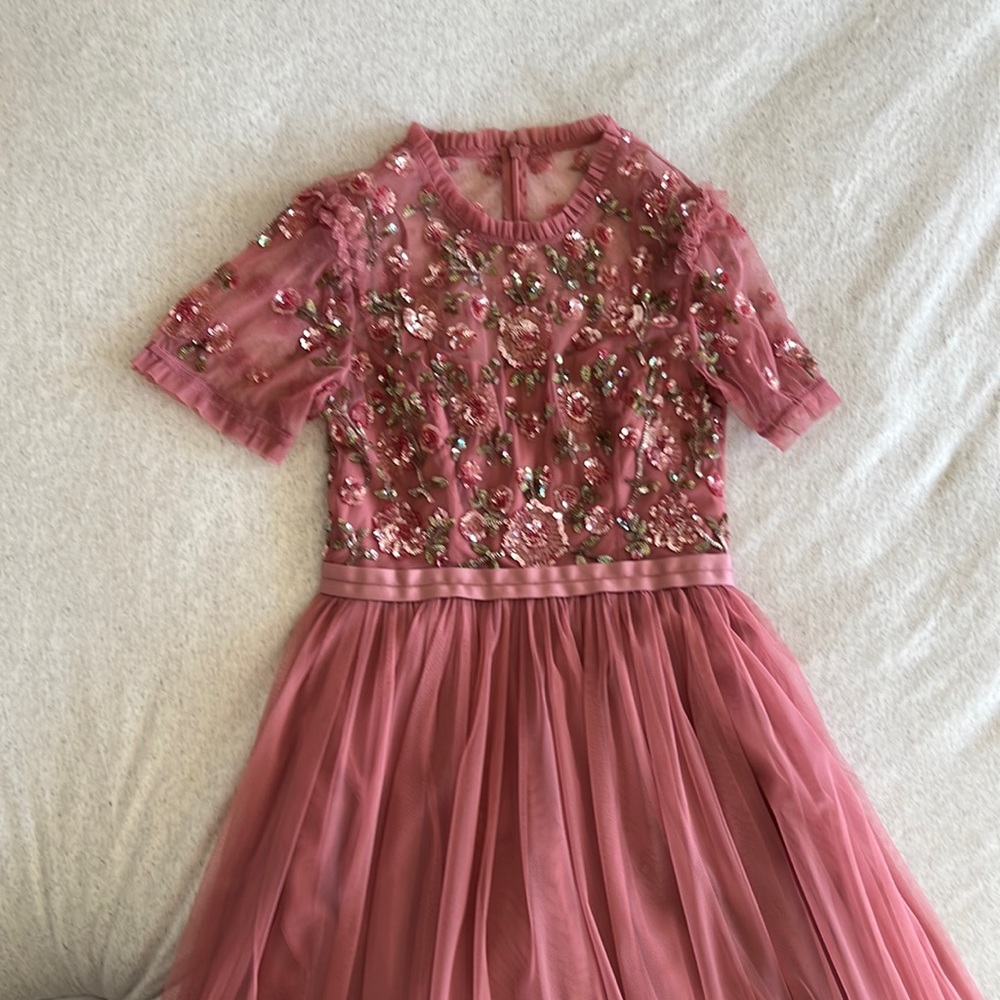 Needle & Thread floor length tulle with cap sleeve dress